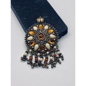JOAN RIVERS PENDANT BRONZE-TONE AMBER RHINESTONE MOROCCAN STYLE (No Chain)